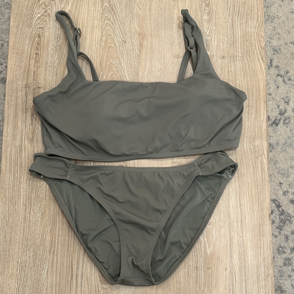 Carve Designs Olive green sage ribbed Bikini Set